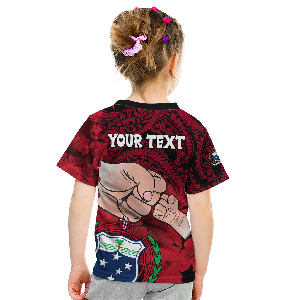 Personalised Fathers Day Polynesian Islands Samoa Kid T Shirt Dad Ou Te Alofa Ia Te Oe Tama - Red Polynesian Flowers Tribal LT9 - Polynesian Pride