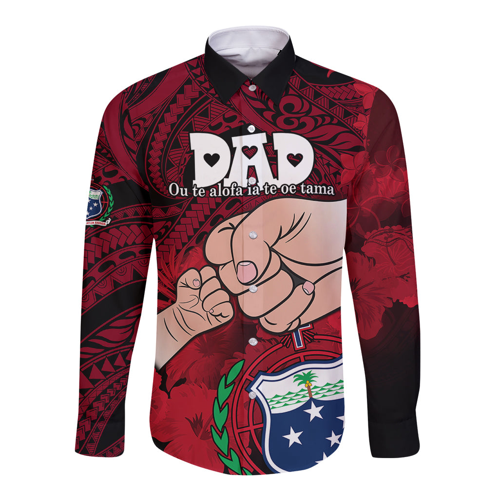 Personalised Dads Day Samoa Long Sleeve Button Shirt Dad Ou Te Alofa Ia Te Oe Tama - Red Polynesian Flowers Tribal LT9 Unisex Red - Polynesian Pride