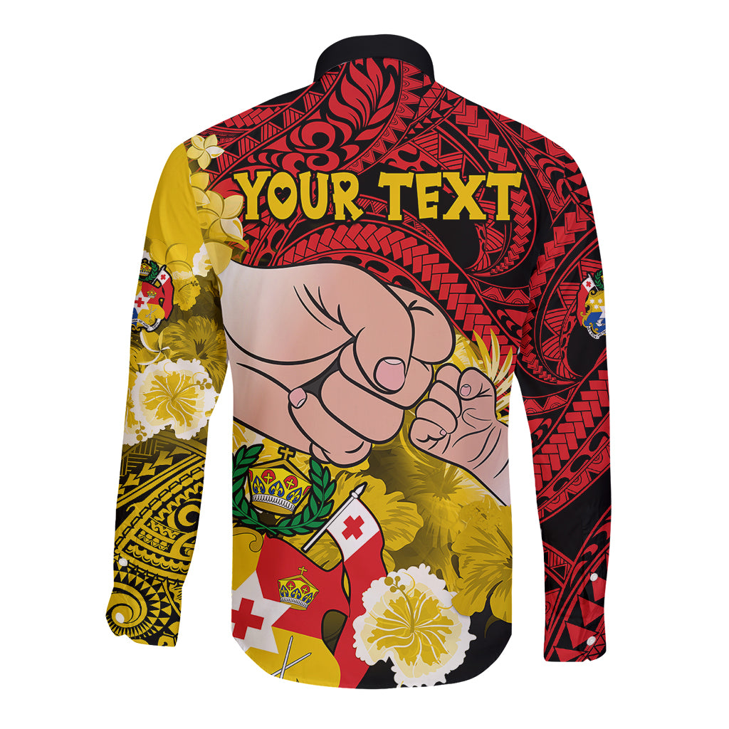 Personalised Dads Day Tonga Long Sleeve Button Shirt Dad Ofa lahi atu - Polynesian Flowers Tribal LT9 - Polynesian Pride