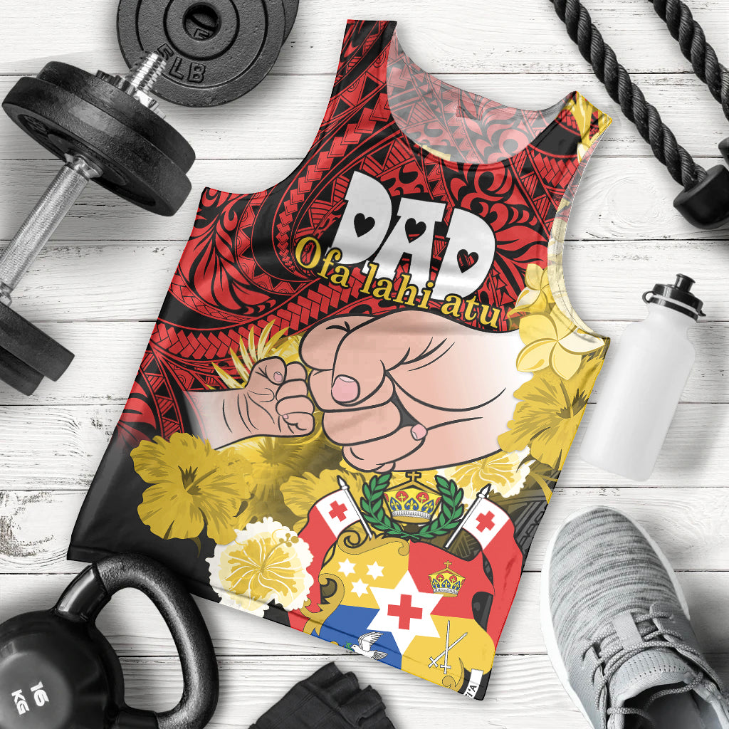 Personalised Dads Day Tonga Men Tank Top Dad Ofa lahi atu - Polynesian Flowers Tribal LT9 Red - Polynesian Pride