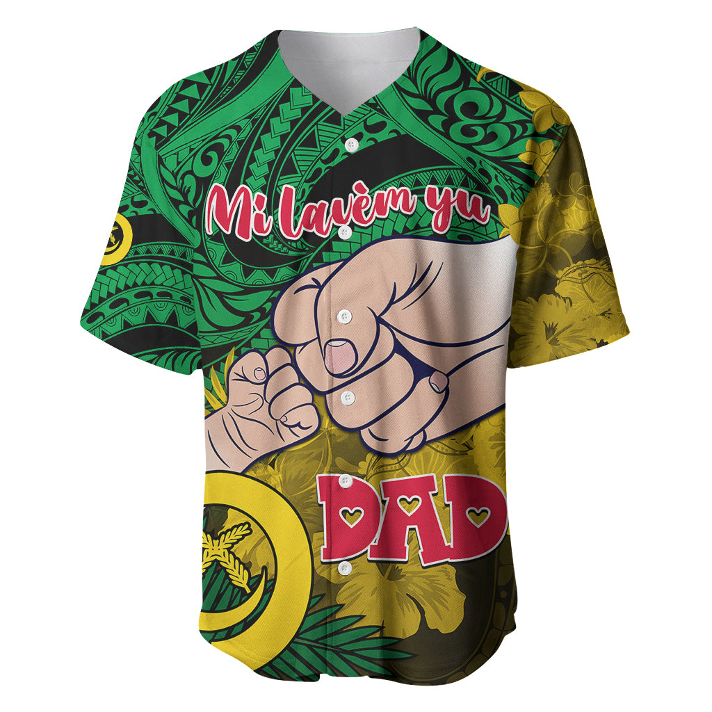 Fathers Day Polynesian Islands Vanuatu Baseball Jersey Dad Mi lavem yu - Polynesian Flowers Tribal LT9 Green - Polynesian Pride