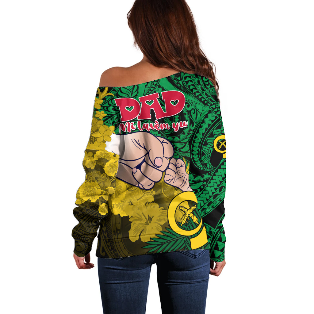 Dads Day Vanuatu Off Shoulder Sweater Dad Mi lavem yu - Polynesian Flowers Tribal LT9 - Polynesian Pride