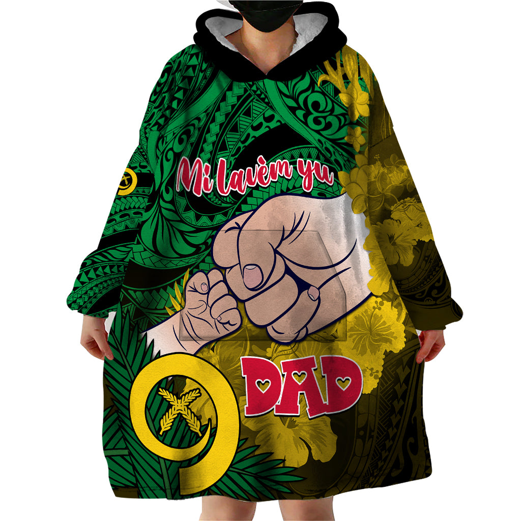 Fathers Day Polynesian Islands Vanuatu Wearable Blanket Hoodie Dad Mi lavem yu - Polynesian Flowers Tribal LT9 - Polynesian Pride