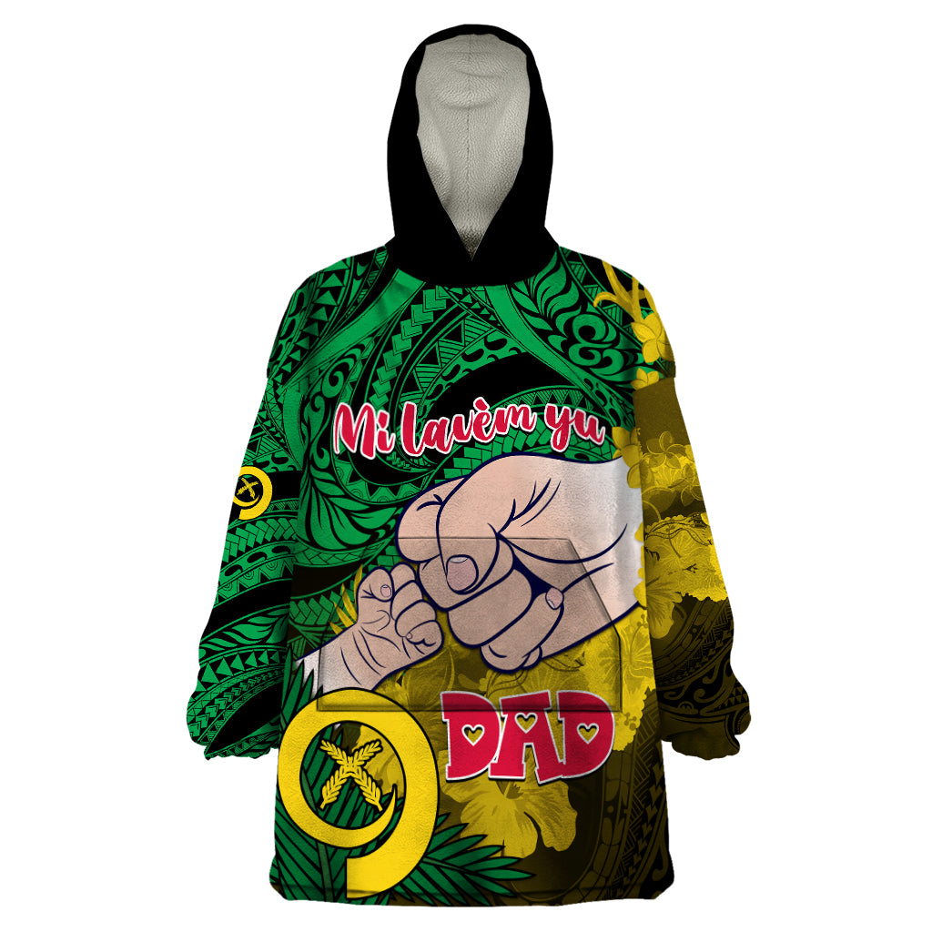 Personalised Fathers Day Polynesian Islands Vanuatu Wearable Blanket Hoodie Dad Mi lavem yu - Polynesian Flowers Tribal LT9 One Size Green - Polynesian Pride