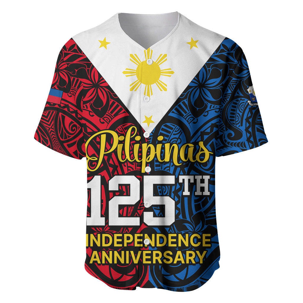 125th Independence Anniversary Philippines Baseball Jersey Polynesian Pilipinas Flag Style - Black LT9 Black - Polynesian Pride