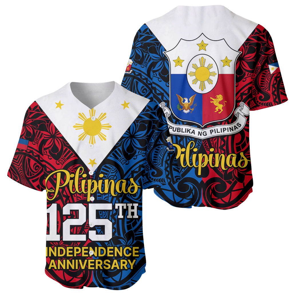 Polynesian Philippines Baseball Jersey Pilipinas Flag Style for 125th Independence Anniversary Black LT9 - Polynesian Pride