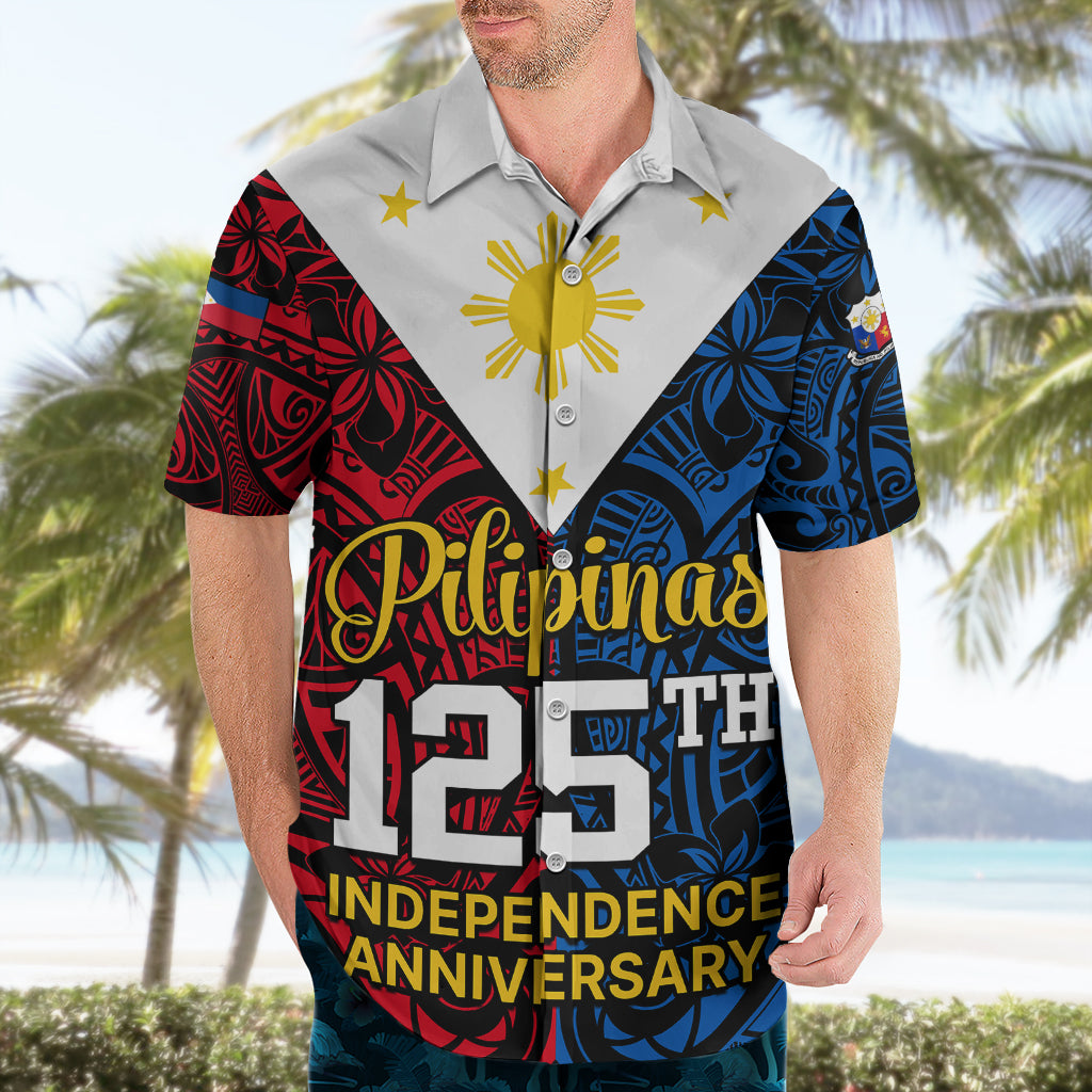 125th Independence Anniversary Philippines Hawaiian Shirt Polynesian Pilipinas Flag Style - Black LT9 - Polynesian Pride