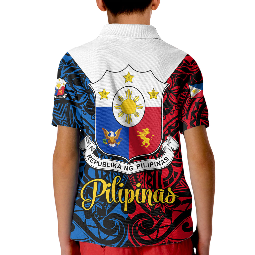 Polynesian Philippines Kid Polo Shirt Pilipinas Flag Style for 125th Independence Anniversary Black LT9 - Polynesian Pride