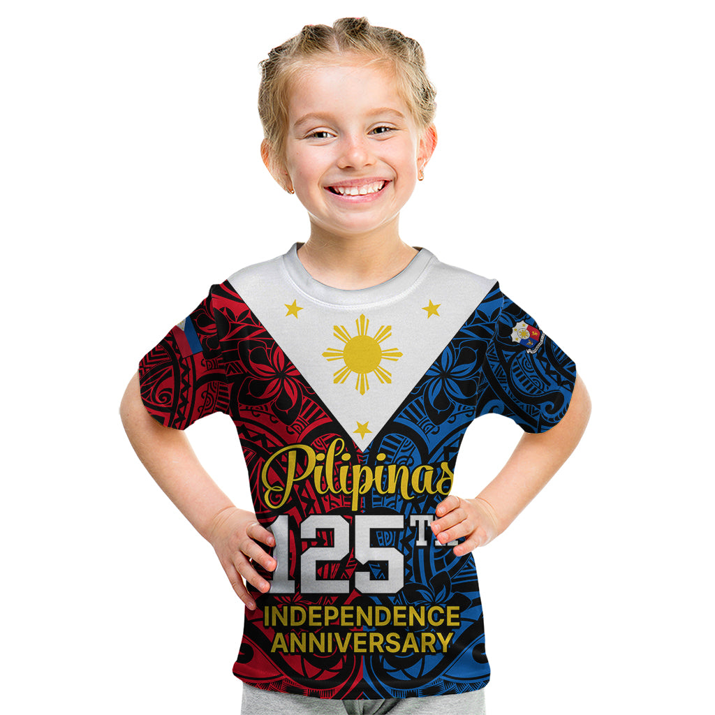 Polynesian Philippines Kid T Shirt Pilipinas Flag Style for 125th Independence Anniversary Black LT9 Black - Polynesian Pride