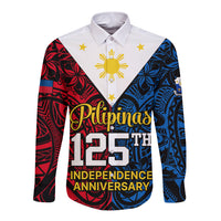 125th Independence Anniversary Philippines Long Sleeve Button Shirt Polynesian Pilipinas Flag Style - Black LT9 Unisex Black - Polynesian Pride
