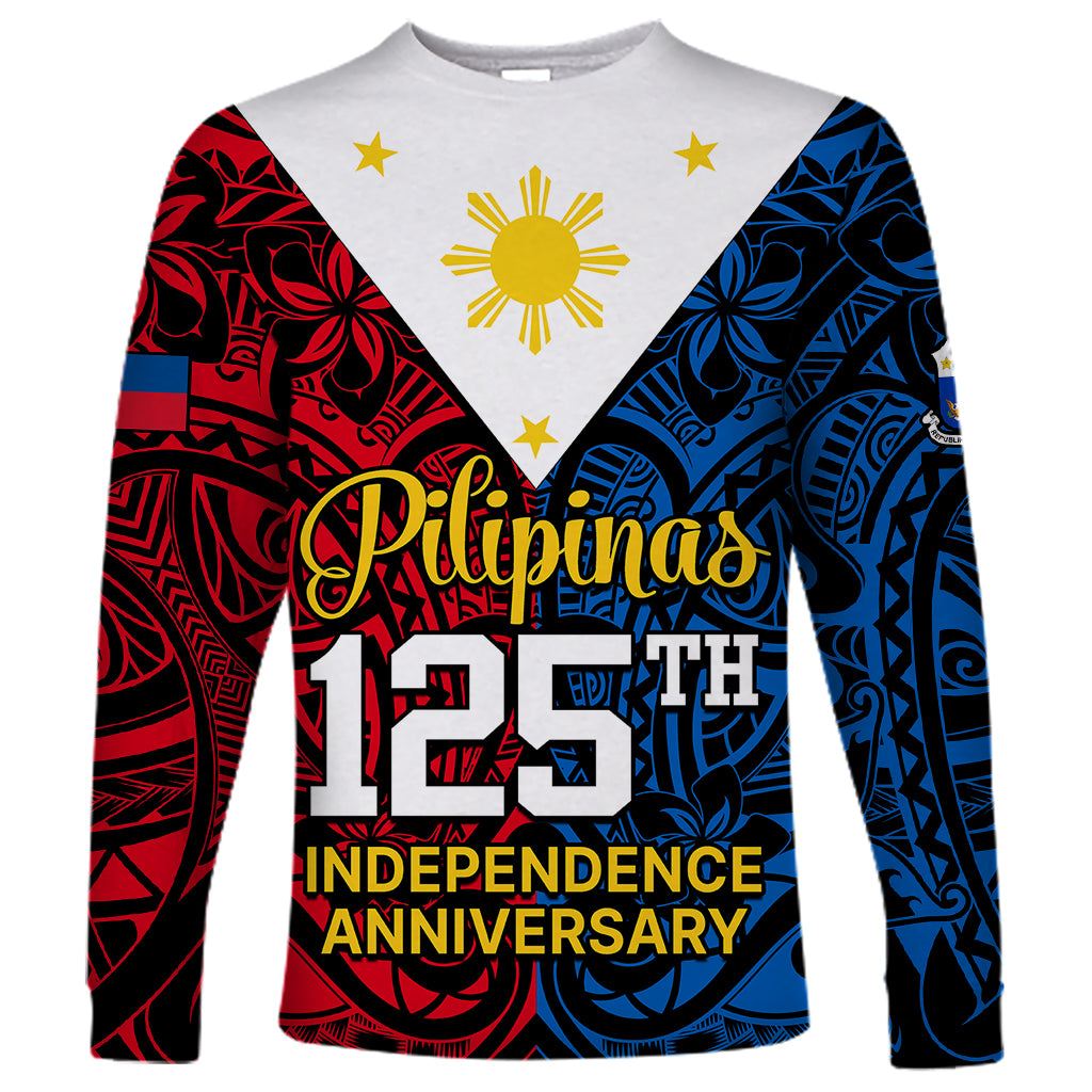 Polynesian Philippines Long Sleeve Shirt Pilipinas Flag Style for 125th Independence Anniversary Black LT9 Unisex Black - Polynesian Pride