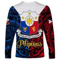 Polynesian Philippines Long Sleeve Shirt Pilipinas Flag Style for 125th Independence Anniversary Black LT9 - Polynesian Pride