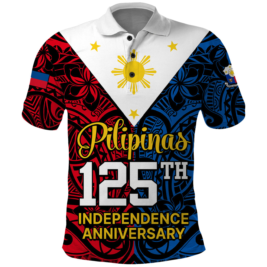 125th Independence Anniversary Philippines Polo Shirt Polynesian Pilipinas Flag Style Black LT9 Black - Polynesian Pride