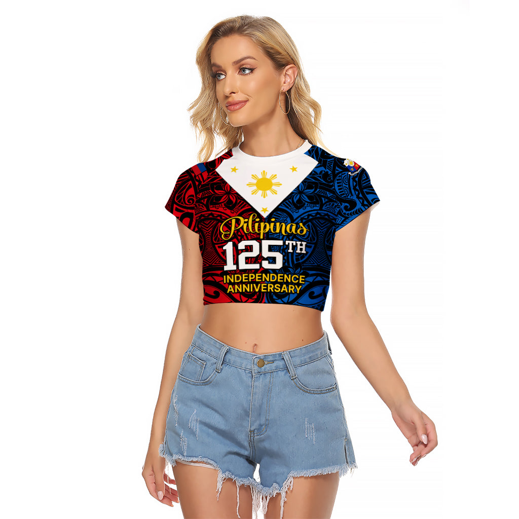 Polynesian Philippines Raglan Cropped T Shirt Pilipinas Flag Style for 125th Independence Anniversary Black LT9 Female Black - Polynesian Pride