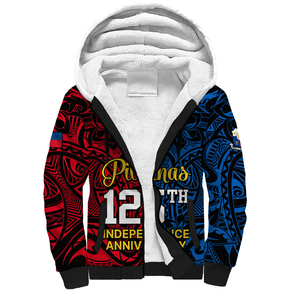 125th Independence Anniversary Philippines Sherpa Hoodie Polynesian Pilipinas Flag Style - Black LT9 Unisex Black - Polynesian Pride