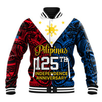 Personalised 125th Independence Anniversary Philippines Baseball Jacket Polynesian Pilipinas Flag Style - Black LT9 Unisex Black - Polynesian Pride