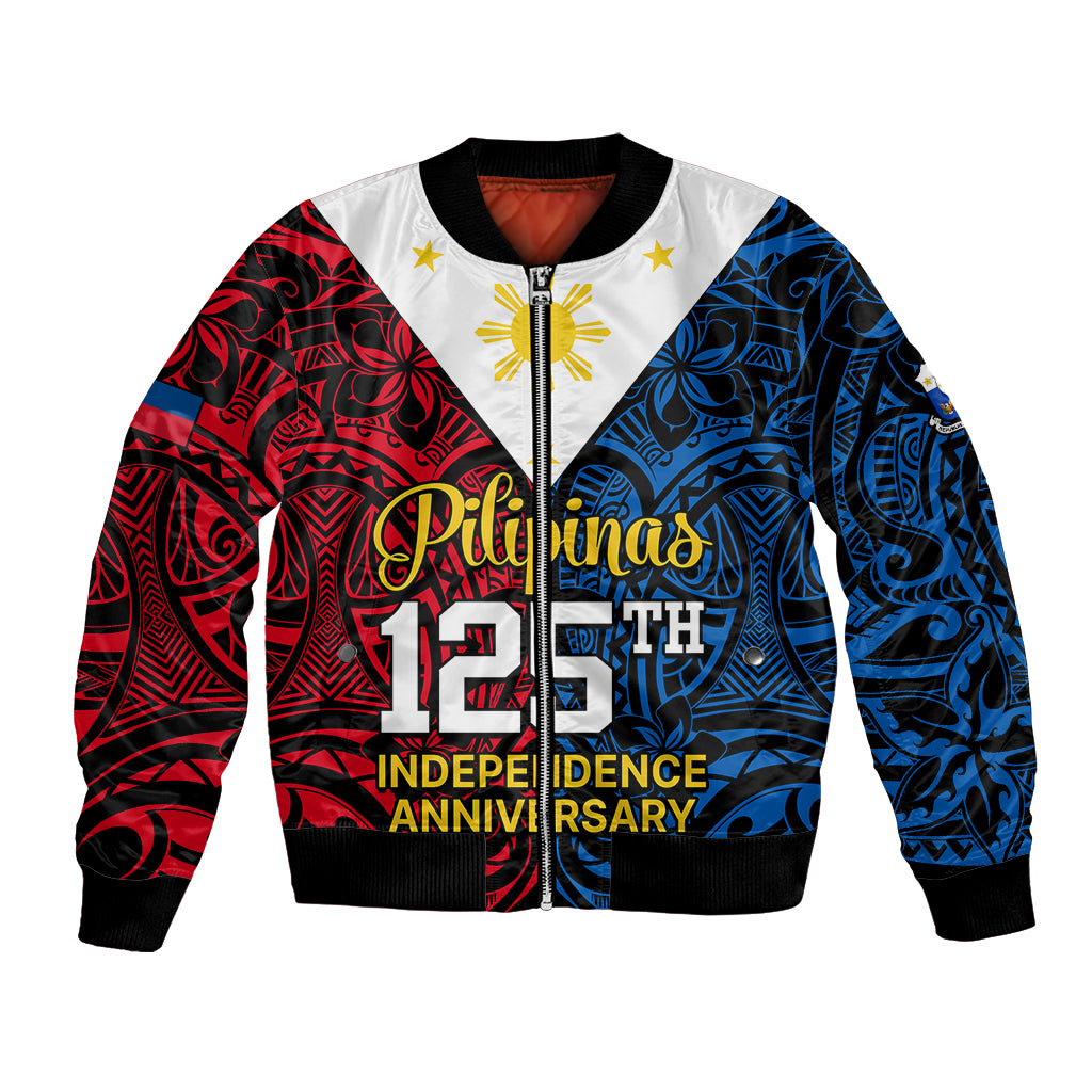 Personalised 125th Independence Anniversary Philippines Bomber Jacket Polynesian Pilipinas Flag Style - Black LT9 Unisex Black - Polynesian Pride