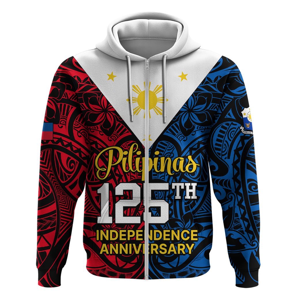Custom Polynesian Philippines Hoodie Pilipinas Flag Style for 125th Independence Anniversary Black LT9 Zip Hoodie Black - Polynesian Pride