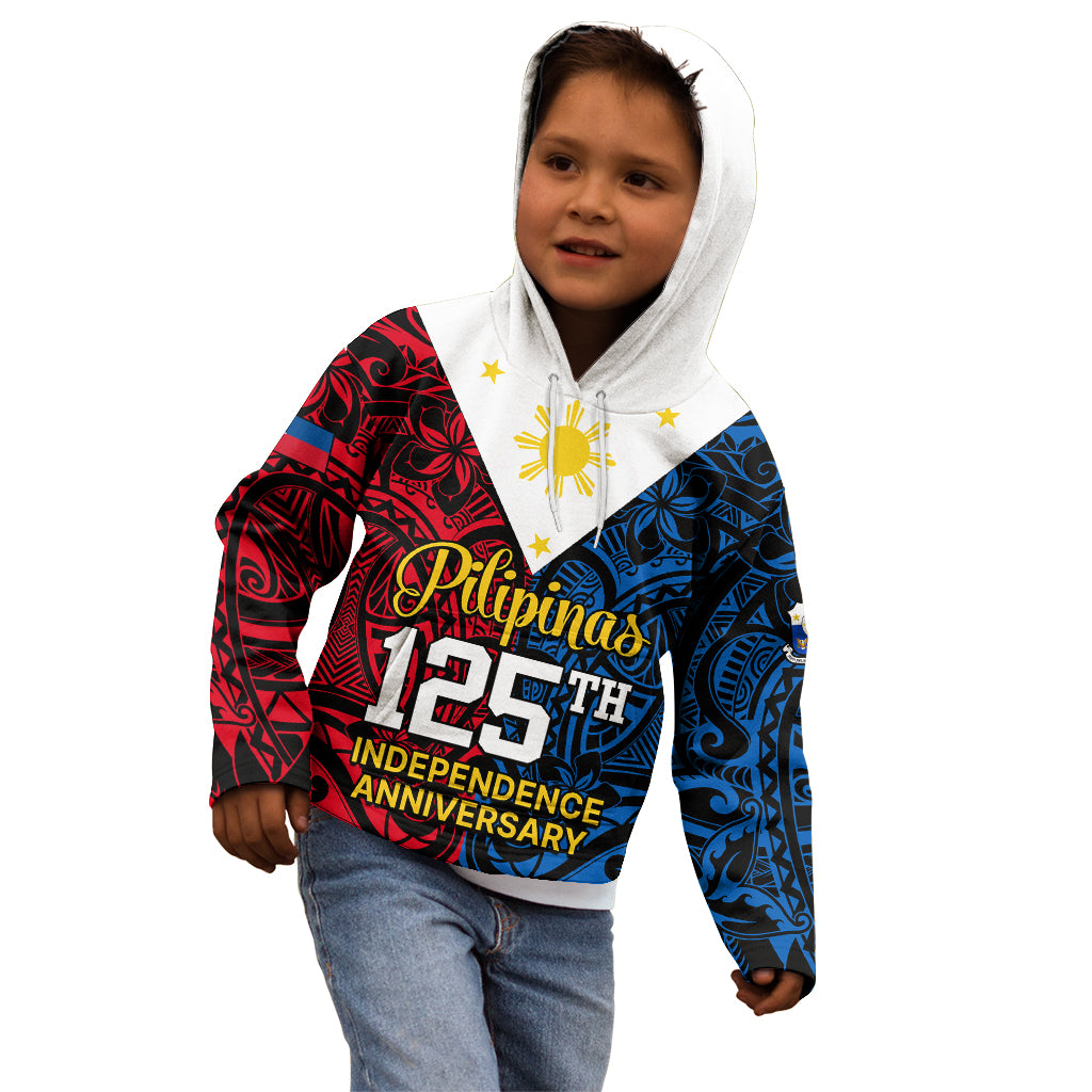 Personalised Polynesian Philippines Kid Hoodie Pilipinas Flag Style for 125th Independence Anniversary Black LT9 - Polynesian Pride