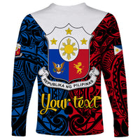 Personalised 125th Independence Anniversary Philippines Long Sleeve Shirt Polynesian Pilipinas Flag Style - Black LT9 - Polynesian Pride