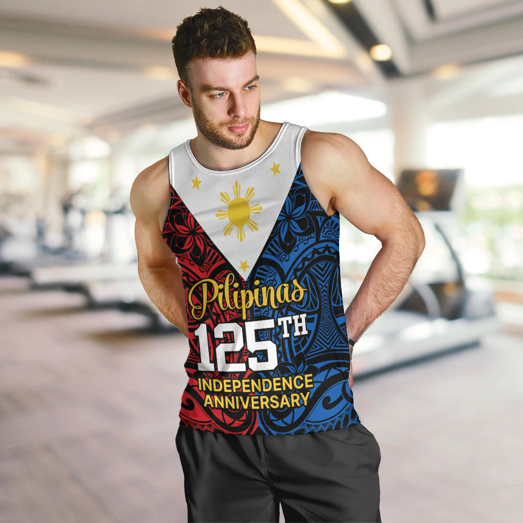 Personalised 125th Independence Anniversary Philippines Men Tank Top Polynesian Pilipinas Flag Style - Black LT9 - Polynesian Pride