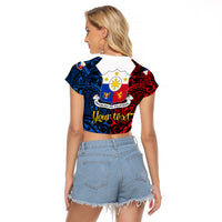 Personalised Polynesian Philippines Raglan Cropped T Shirt Pilipinas Flag Style for 125th Independence Anniversary Black LT9 - Polynesian Pride