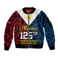 Personalised 125th Independence Anniversary Philippines Sleeve Zip Bomber Jacket Polynesian Pilipinas Flag Style - Black LT9 Unisex Black - Polynesian Pride