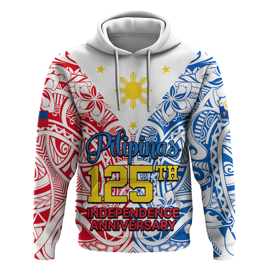 125th Independence Anniversary Philippines Hoodie Polynesian Pilipinas Flag Style White LT9 Pullover Hoodie White - Polynesian Pride