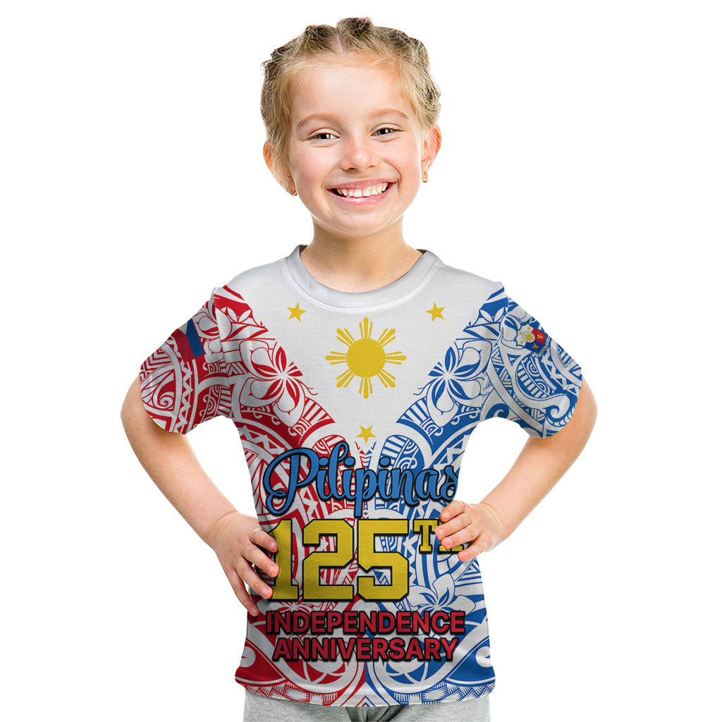 125th Independence Anniversary Philippines Kid T Shirt Polynesian Pilipinas Flag Style - White LT9 White - Polynesian Pride