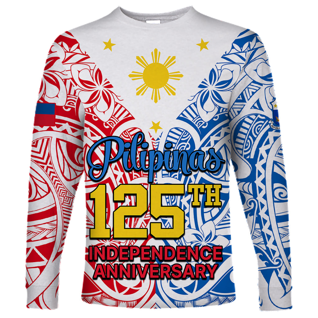 Polynesian Philippines Long Sleeve Shirt Pilipinas Flag Style for 125th Independence Anniversary White LT9 Unisex White - Polynesian Pride