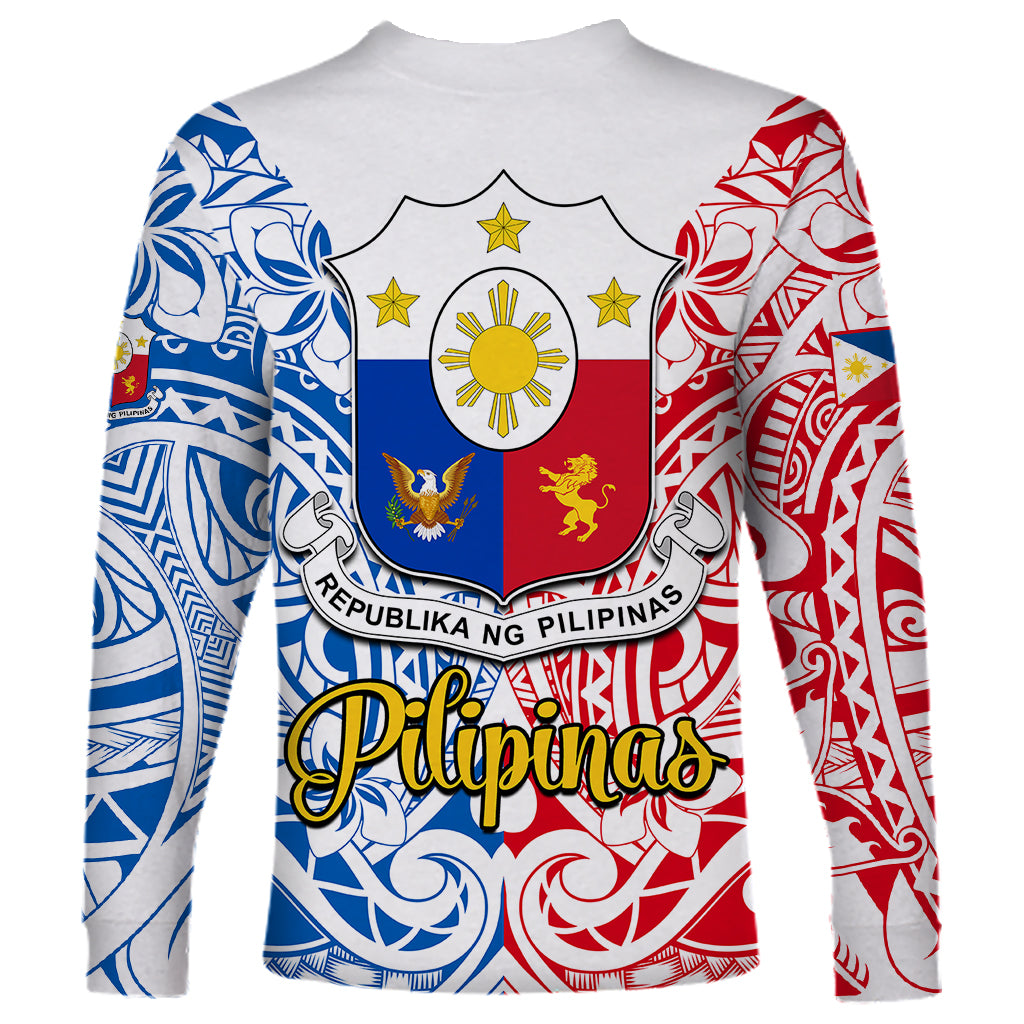 125th Independence Anniversary Philippines Long Sleeve Shirt Polynesian Pilipinas Flag Style - White LT9 - Polynesian Pride