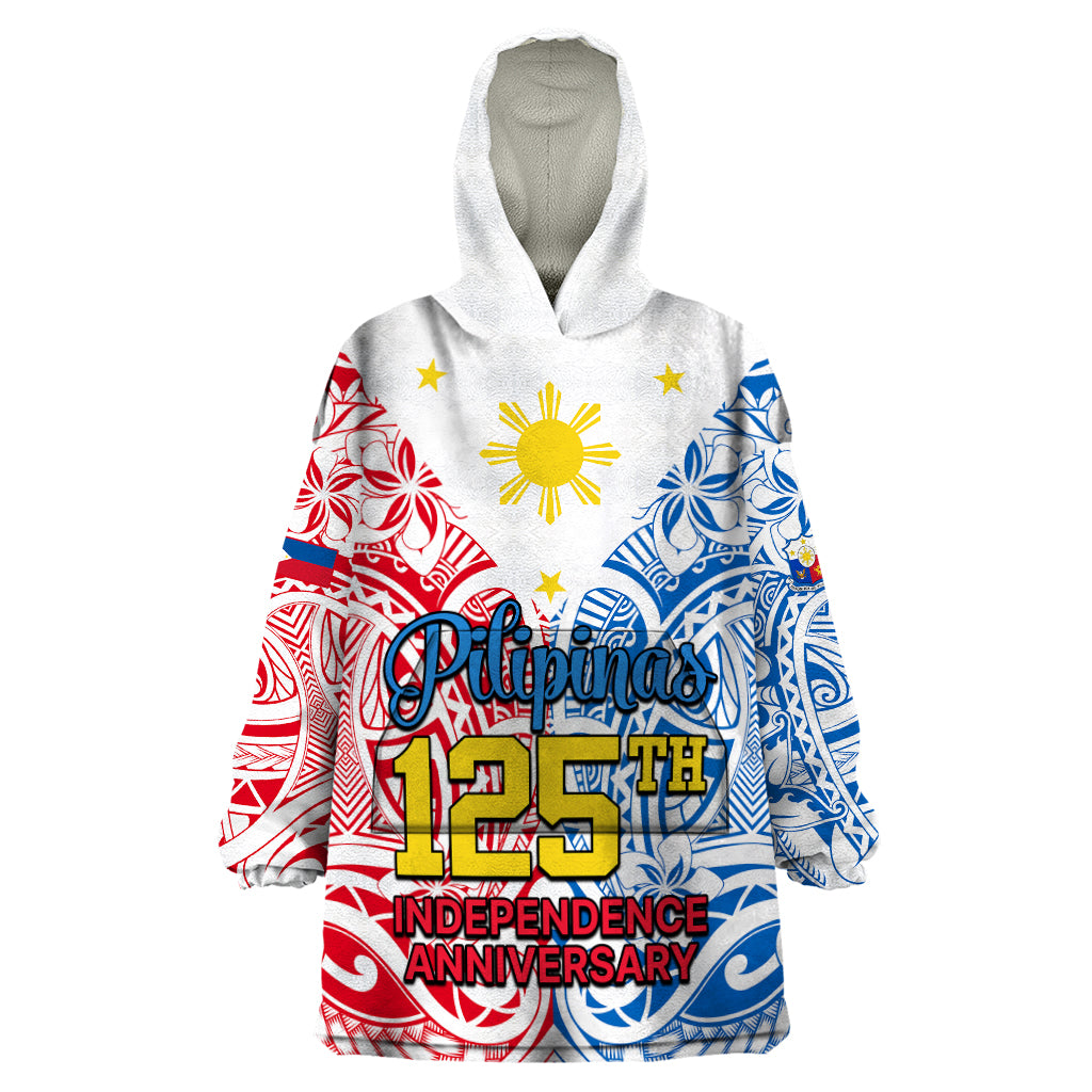 Polynesian Philippines Wearable Blanket Hoodie Pilipinas Flag Style for 125th Independence Anniversary White LT9 One Size White - Polynesian Pride