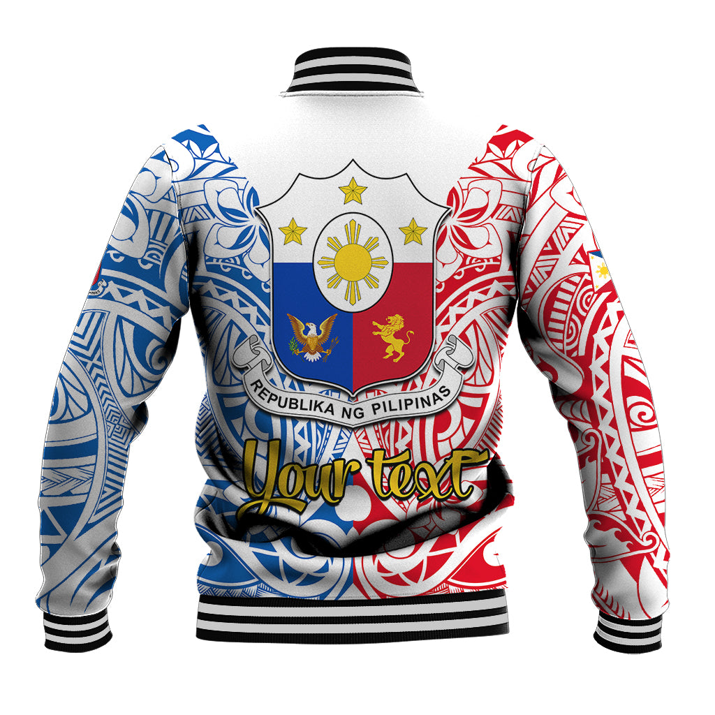 Personalised 125th Independence Anniversary Philippines Baseball Jacket Polynesian Pilipinas Flag Style - White LT9 - Polynesian Pride