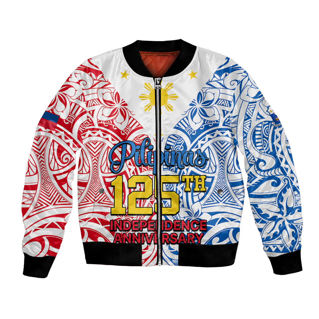 Personalised 125th Independence Anniversary Philippines Bomber Jacket Polynesian Pilipinas Flag Style - White LT9 Unisex White - Polynesian Pride