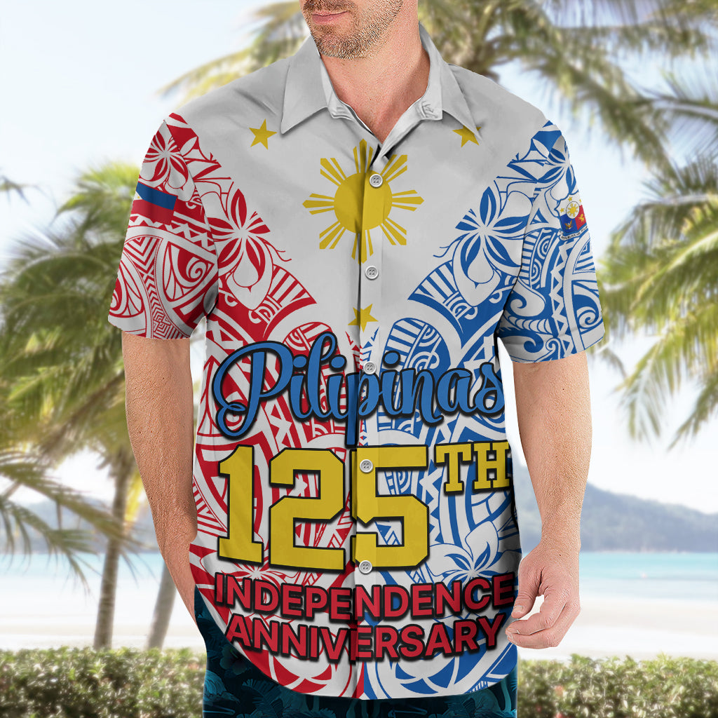 Personalised 125th Independence Anniversary Philippines Hawaiian Shirt Polynesian Pilipinas Flag Style - White LT9 - Polynesian Pride