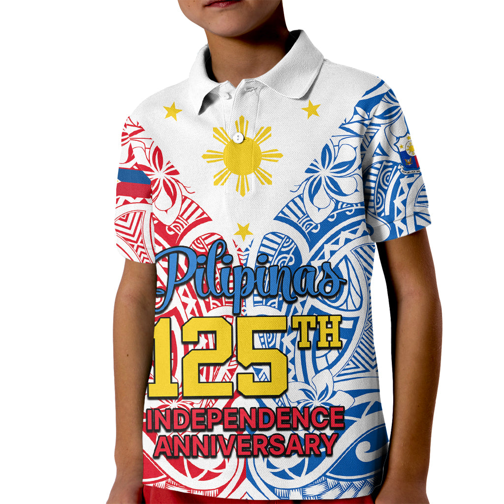 Personalised 125th Independence Anniversary Philippines Kid Polo Shirt Polynesian Pilipinas Flag Style - White LT9 Kid White - Polynesian Pride