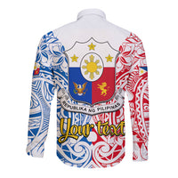 Personalised Polynesian Philippines Long Sleeve Button Shirt Pilipinas Flag Style for 125th Independence Anniversary White LT9 - Polynesian Pride