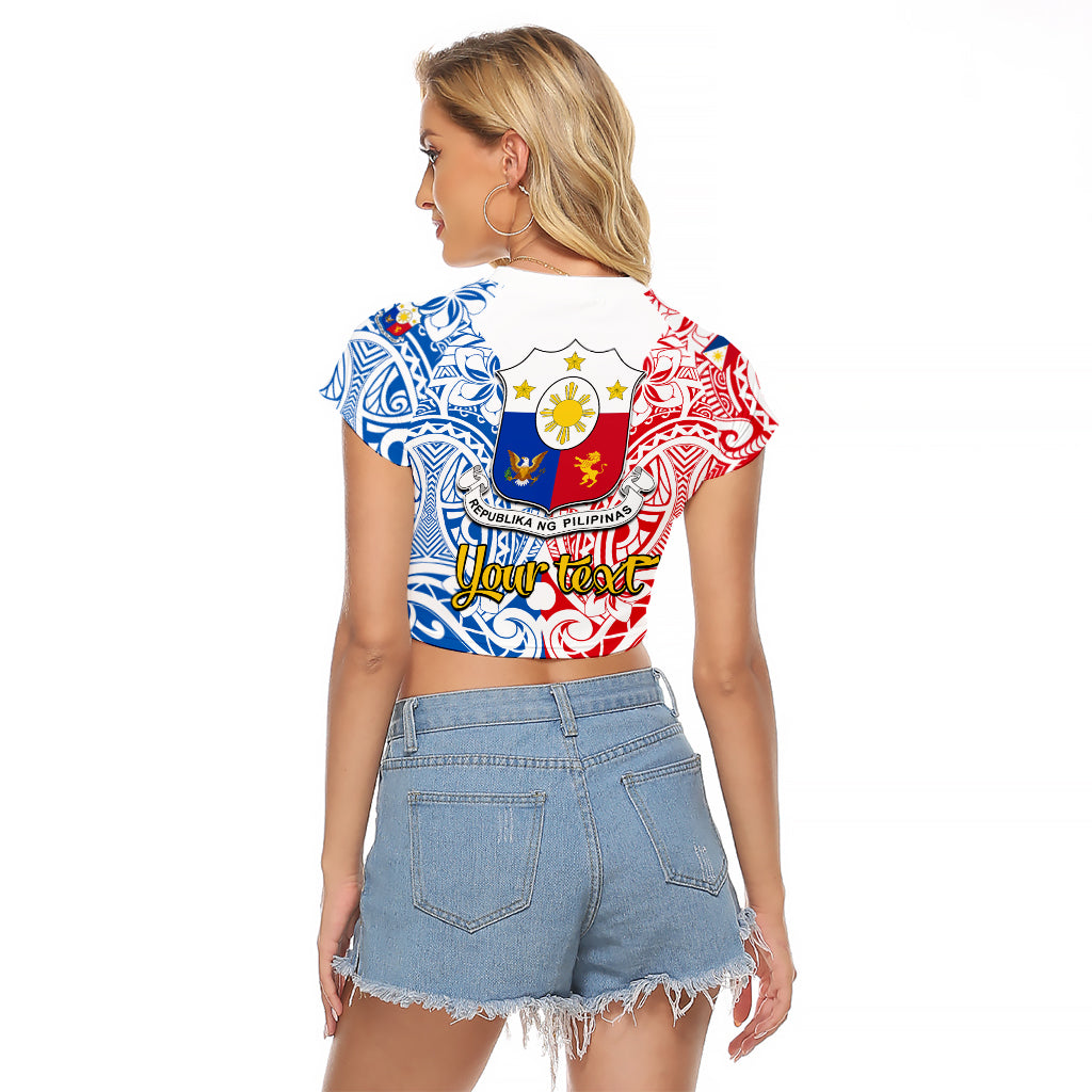Personalised 125th Independence Anniversary Philippines Raglan Cropped T Shirt Polynesian Pilipinas Flag Style - White LT9 - Polynesian Pride