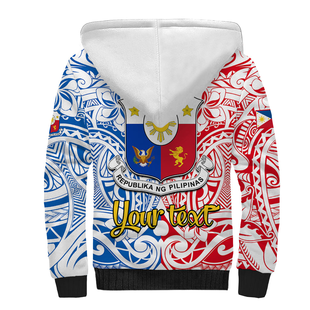 Personalised 125th Independence Anniversary Philippines Sherpa Hoodie Polynesian Pilipinas Flag Style - White LT9 - Polynesian Pride
