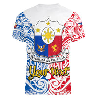 Personalised 125th Independence Anniversary Philippines Women V Neck T Shirt Polynesian Pilipinas Flag Style - White LT9 - Polynesian Pride