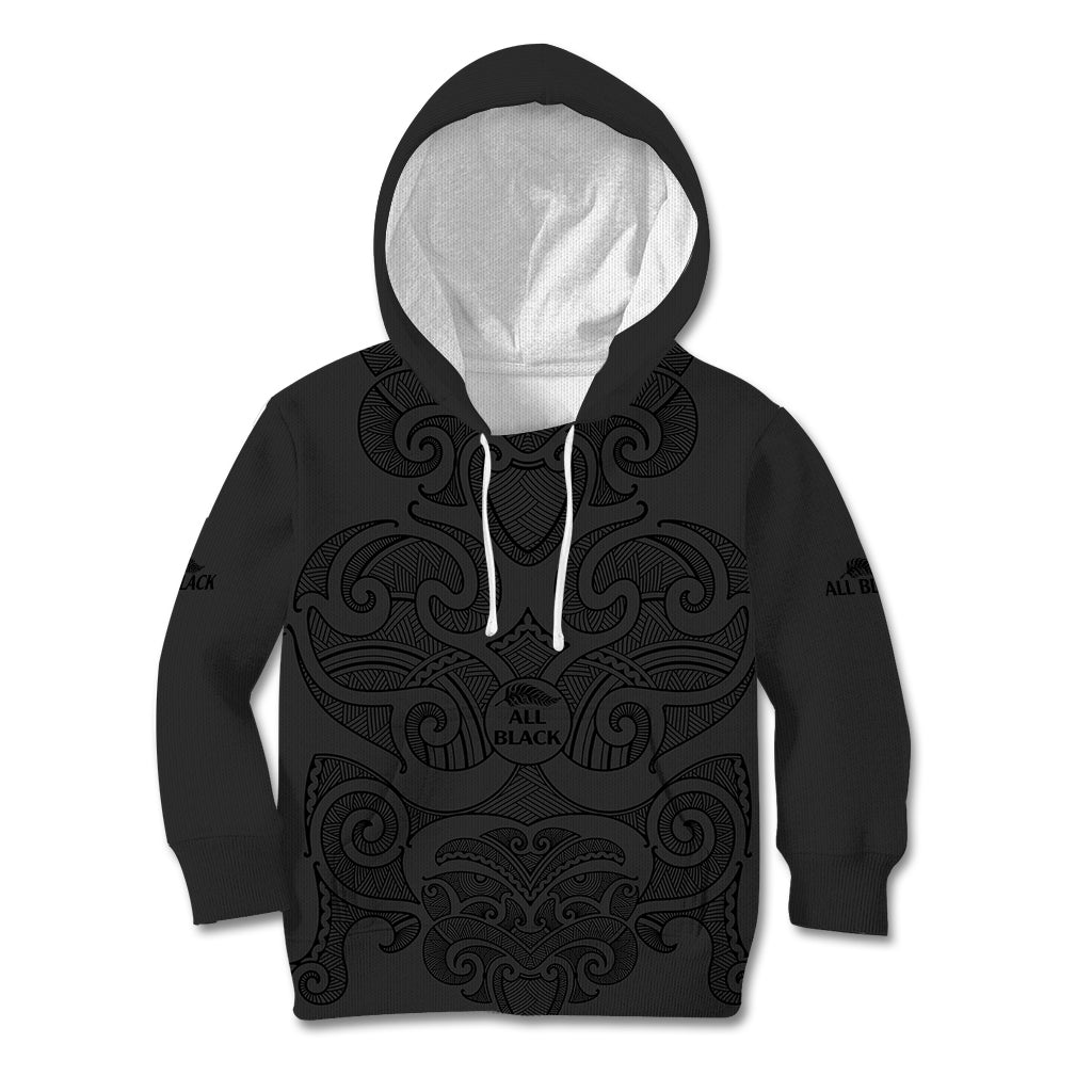 New Zealand Rugby Kid Hoodie All Black Fern with Maori Tribal Pattern LT9 Hoodie Black - Polynesian Pride