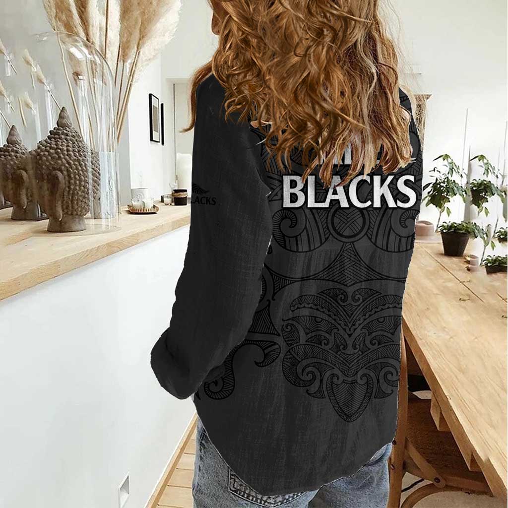 New Zealand Rugby Women Casual Shirt All Black Fern with Maori Tribal Pattern LT9
