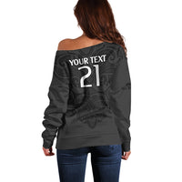 (Custom Text And Number) New Zealand Rugby Off Shoulder Sweater All Black Fern with Maori Tribal Pattern LT9 - Polynesian Pride