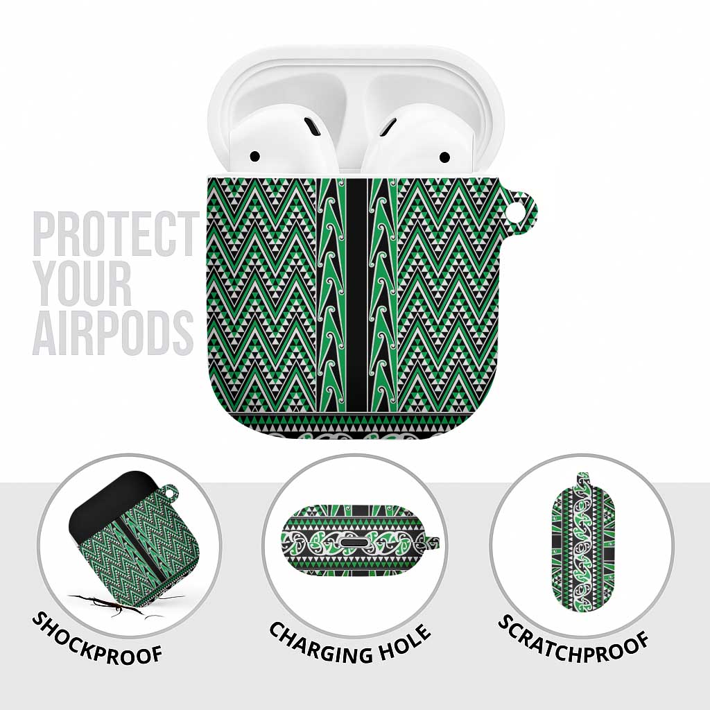New Zealand Maori Niho Taniwha AirPods Case Kakariki Mangopare and Puhoro Pattern - Polynesian Pride