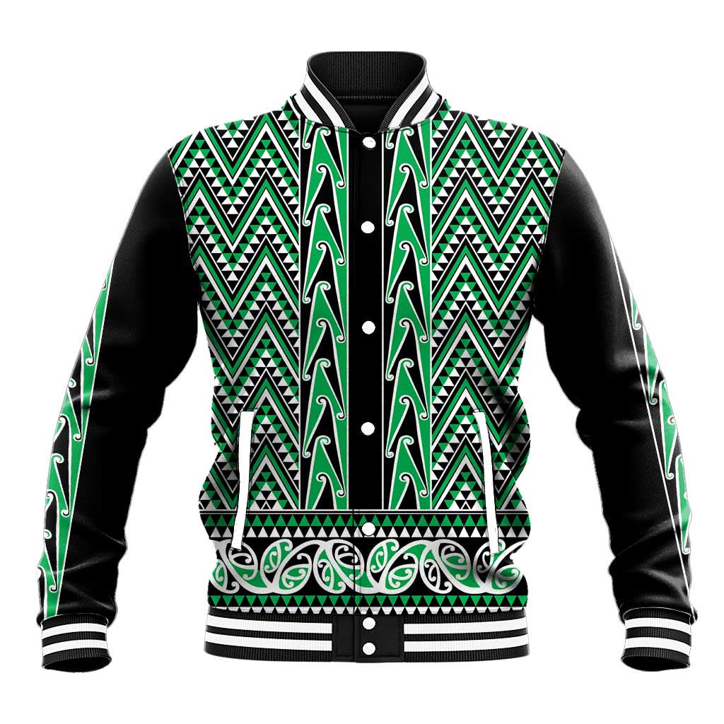 New Zealand Maori Niho Taniwha Baseball Jacket Kakariki Mangopare and Puhoro Pattern LT9 Unisex Green - Polynesian Pride