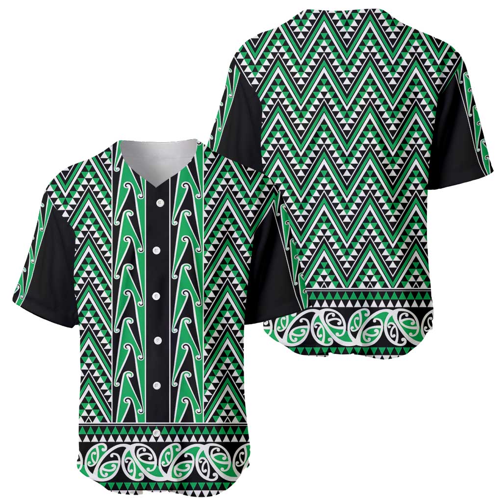 New Zealand Maori Niho Taniwha Baseball Jersey Kakariki Mangopare and Puhoro Pattern