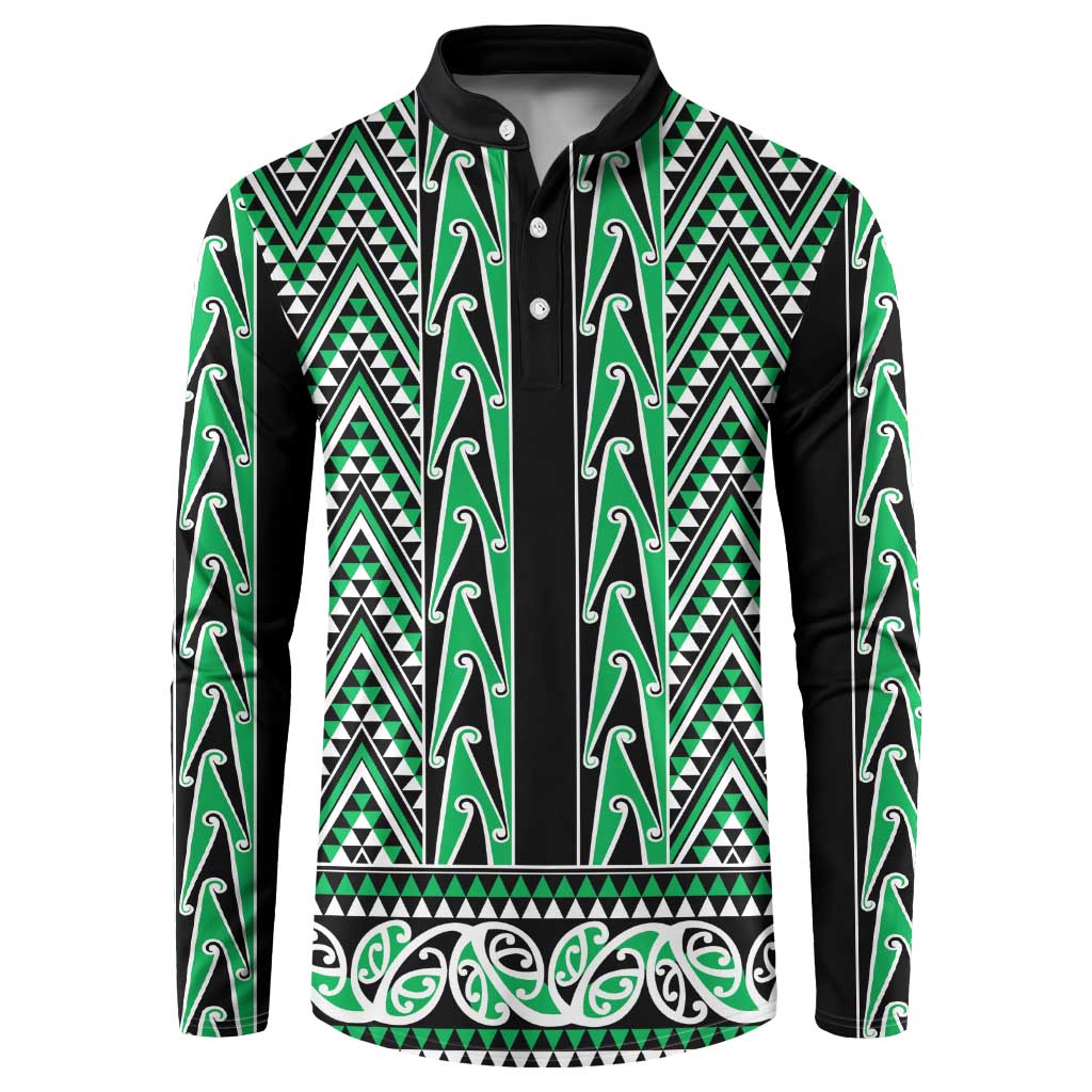 New Zealand Maori Niho Taniwha Button Sweatshirt Kakariki Mangopare and Puhoro Pattern LT9 Green - Polynesian Pride
