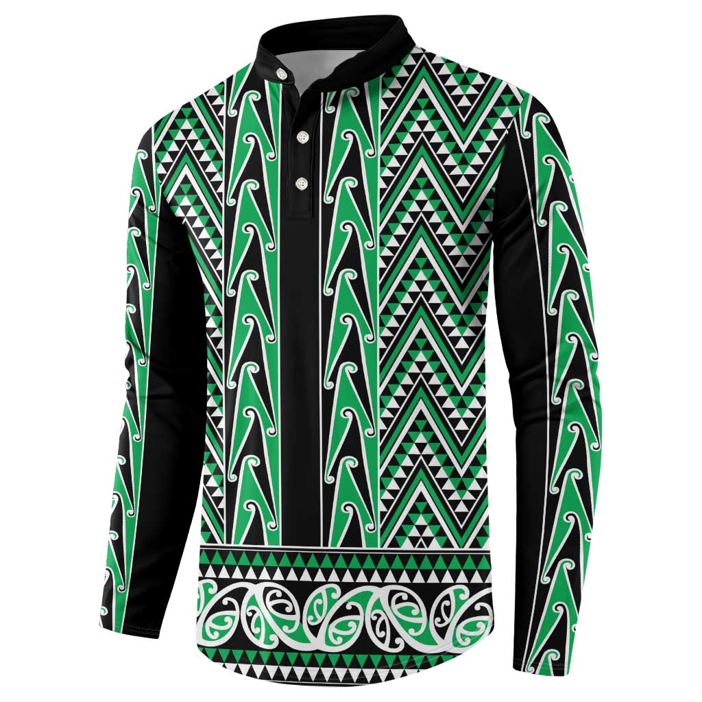 New Zealand Maori Niho Taniwha Button Sweatshirt Kakariki Mangopare and Puhoro Pattern LT9 - Polynesian Pride