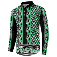 New Zealand Maori Niho Taniwha Button Sweatshirt Kakariki Mangopare and Puhoro Pattern LT9 - Polynesian Pride