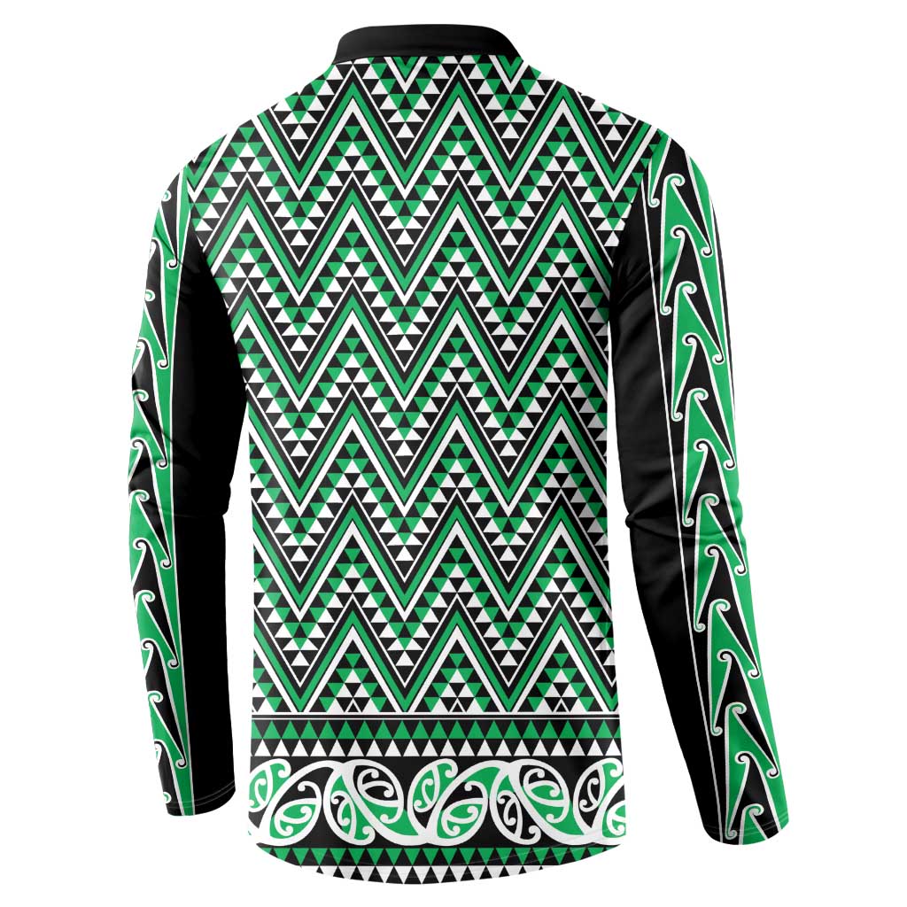 New Zealand Maori Niho Taniwha Button Sweatshirt Kakariki Mangopare and Puhoro Pattern LT9 - Polynesian Pride